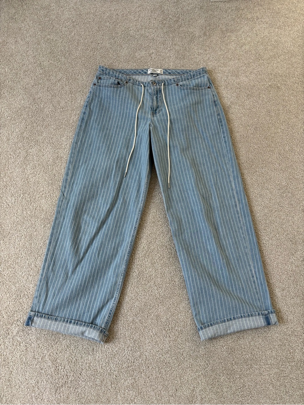 Abercrombie & Fitch Light Blue Striped Linen-Blend Low-Rise Jeans